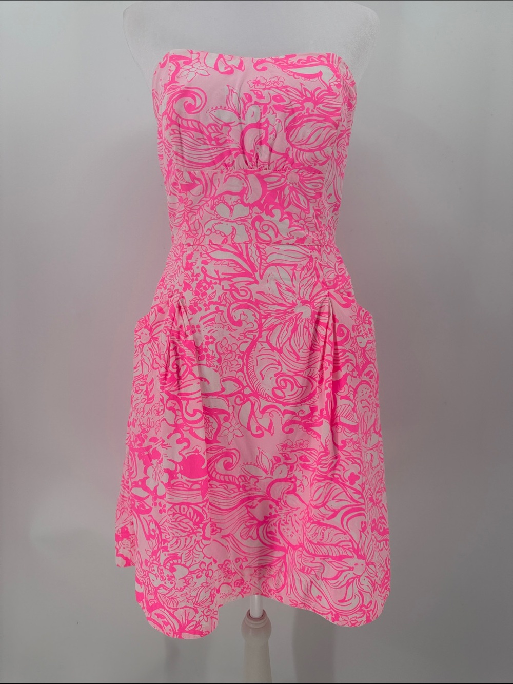 Lilly Pulitzer Strapless Dress Pink Floral Coastal Resort‎ Vacation Preppy Sz 2
